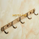 Antique black robe hook brass wall rack bathroom 5 hook rail