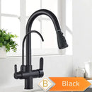 Antique brass kitchen faucet with pull down spray and purification