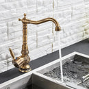 Antique brass flower carved kitchen basin faucet with 360 rotation