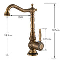 Antique brass flower carved kitchen basin faucet with 360 rotation