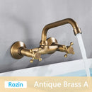Antique brass basin faucet wall mounted bathroom swivel mixer tap