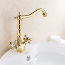 DecorBites™ Antique Brass Basin Faucet with Swivel Spout and Cross Handles