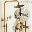 Antique brass vintage shower faucet set bathroom rainhead and tub spout