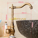 Antique brass single handle faucet with ceramic base bathroom sink