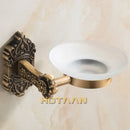 DecorBites™ Antique Brass Bathroom Soap Dish Glass Holder - Wall Mounted Aluminum Bath Accessory