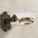 DecorBites™ Antique Brass Bathroom Soap Dish Glass Holder - Wall Mounted Aluminum Bath Accessory