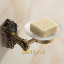 DecorBites™ Antique Brass Bathroom Soap Dish Glass Holder - Wall Mounted Aluminum Bath Accessory