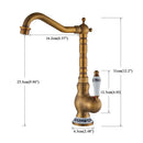 DecorBites™ Antique Brass Ceramic Handle Basin Faucet, Deck Mounted Kitchen Sink Mixer Tap