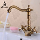 DecorBites™ Antique Brass Double Cross Handle Basin Faucet - 360 Degree Swivel Spout
