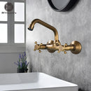 DecorBites™ Antique Brass Dual Handle Wall Mount Kitchen Faucet