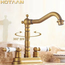 DecorBites™ Antique Brass Dual Hole Basin Faucet Mixer Tap for Bathroom Sink