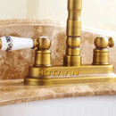 DecorBites™ Antique Brass Dual Hole Basin Faucet Mixer Tap for Bathroom Sink