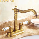 DecorBites™ Antique Brass Dual Hole Basin Faucet Mixer Tap for Bathroom Sink