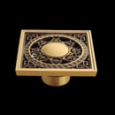 Antique brass flower art square floor drain black & gold bathroom