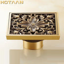 Antique brass flower art square floor drain black & gold bathroom