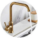 Antique brass kitchen faucet with swivel spout and single lever handle