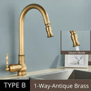 DecorBites™ Antique Brass Kitchen Faucet Pull Out Single Handle Mixer Tap 360 Rotation
