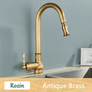 DecorBites™ Antique Brass Kitchen Faucet Pull Out Spout Black Swivel Mixer Tap