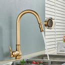 DecorBites™ Antique Brass Kitchen Faucet Pull Out Spout Black Swivel Mixer Tap