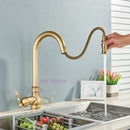 DecorBites™ Antique Brass Kitchen Faucet Swivel Spout Pull Down Hot Cold Mixer