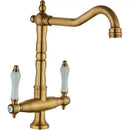 DecorBites™ Antique Brass Kitchen Faucet with Dual Handles and 360° Rotation