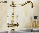DecorBites™ Antique Brass Kitchen Faucet with Dual Handles and 360° Rotation