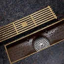 DecorBites™ Antique Brass Linear Shower Floor Drain with Art Carved Cover