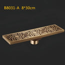 DecorBites™ Antique Brass Linear Shower Floor Drain with Art Carved Cover
