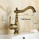 Antique brass porcelain basin mixer kitchen faucet with floral detail