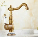 Antique brass porcelain basin mixer kitchen faucet with floral detail