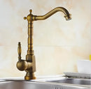 Antique brass porcelain basin mixer kitchen faucet with floral detail