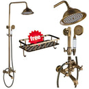DecorBites™ Antique Brass Shower Faucet Set with 8'' Rainfall Head & Swivel Spray
