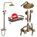 DecorBites™ Antique Brass Shower Faucet Set with 8'' Rainfall Head & Swivel Spray