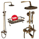 DecorBites™ Antique Brass Shower Faucet Set with 8'' Rainfall Head & Swivel Spray