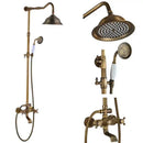 Vintage antique brass shower faucet set bathroom rainfall system
