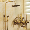 DecorBites™ Antique Brass Shower Faucet Set with Rainfall Shower Head and Hand Shower