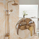 DecorBites™ Antique Brass Shower Faucet Set with Rainfall Mixer Valve, 8" Head, Hand Shower