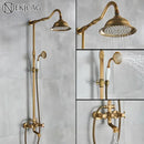 DecorBites™ Antique Brass Shower Faucet with Ceramics Hand Spray and 8'' Rainfall Head