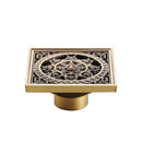 DecorBites™ Antique Brass Square Fish Carved Bathroom Floor Drain Hair Strainer