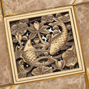 DecorBites™ Antique Brass Square Fish Carved Bathroom Floor Drain Hair Strainer
