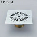 DecorBites™ Antique Brass Square Fish Carved Bathroom Floor Drain Hair Strainer