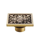 DecorBites™ Antique Brass Square Fish Carved Bathroom Floor Drain Hair Strainer