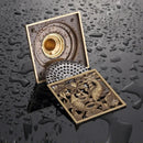 DecorBites™ Antique Brass Square Fish Carved Bathroom Floor Drain Hair Strainer