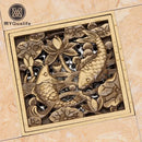 DecorBites™ Antique Brass Square Fish Carved Bathroom Floor Drain Hair Strainer