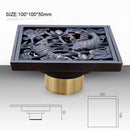 DecorBites™ Antique Brass Square Fish Carved Bathroom Floor Drain Hair Strainer
