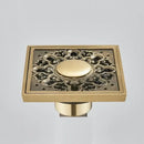 DecorBites™ Antique Brass Square Fish Carved Bathroom Floor Drain Hair Strainer