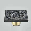 DecorBites™ Antique Brass Square Fish Carved Bathroom Floor Drain Hair Strainer
