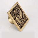 DecorBites™ Antique Brass Square Fish Carved Bathroom Floor Drain Hair Strainer
