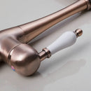 DecorBites™ Antique Brass Swivel Kitchen Faucet with Ceramic Handle for Countertop Sink