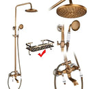 DecorBites™ Antique Brass Wall Mount Bathtub Shower Faucet Dual Handle Shelf Spout